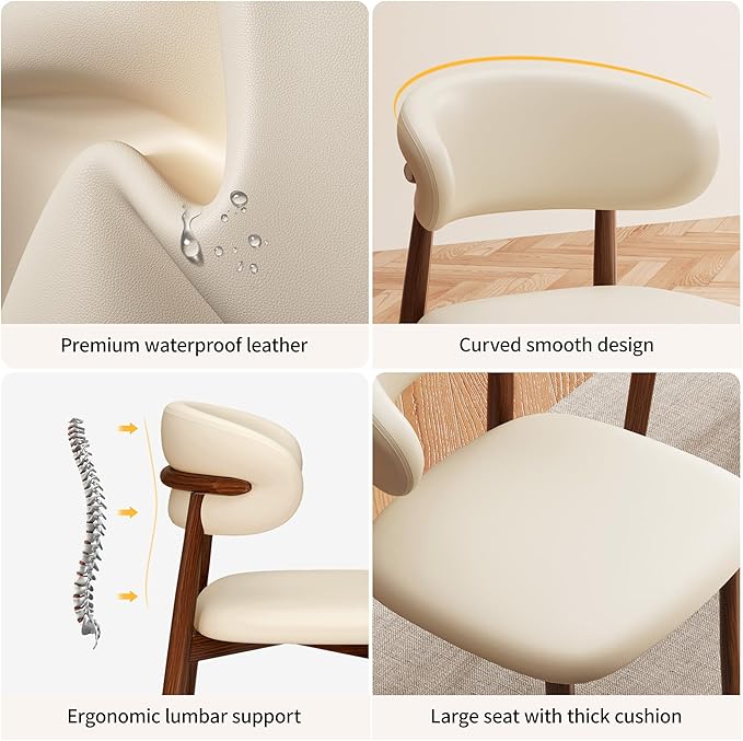 Kitchen Dining Chairs Set of 6 Modern Upholstered Leather Farmhouse Dining Room Chair with Metal Legs, Walnut/Beige