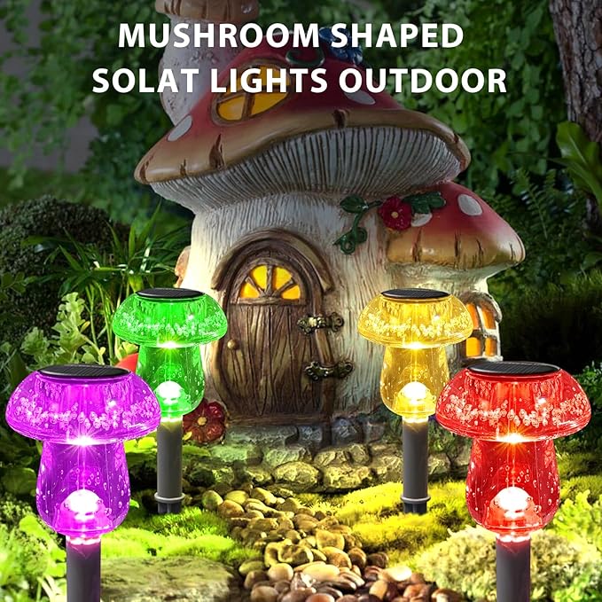 Solar Lights Outdoor, 8 Pack Mushroom Lights Outside Waterproof, Solar Powered LED Lighting for Garden, Yard, Landscape, Path, Pathway, Lawn, Walkway, Driveway, Backyard Decor (Multicolor)