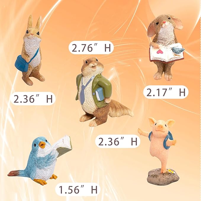 TZSSP 5 Pcs Miniatures Garden Fairies Kit Garden Accessories-Miniature Rabbits Squirrel Bird Pig Figurine for DIY Kit Ornaments,Micro Landscape Micro Landscape Terrarium Ornaments