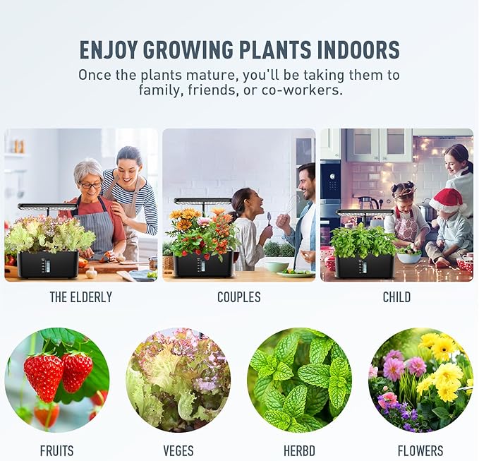 Ahopegarden Hydroponics Growing System Kit: 8 Pods Indoor Garden Plant Germination Kit Aeroponic Herb Vegetable Growth Lamp Countertop with LED Grow Light - Hydrophonic Planter Grower Harvest Lettuce