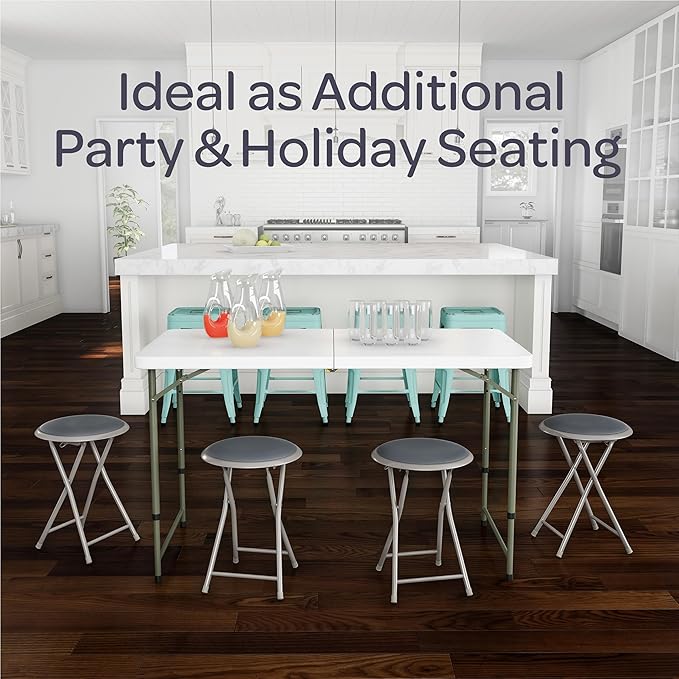 Folding Stool - Backless 18-Inch Stool with 225lb Capacity for Kitchen or Rec Room - Portable Indoor Counter Bar Stools by Lavish Home (Gray)