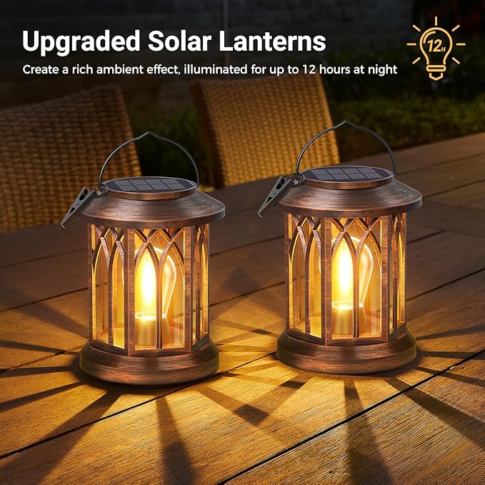 WdtPro Solar Lanterns Outdoor Hanging 4 Pack, Upgraded Bright Solar Lantern Lights Outdoor Waterproof, Solar Powered Lantern Over 12Hrs for Outside Garden Yard Patio Decor (Copper)