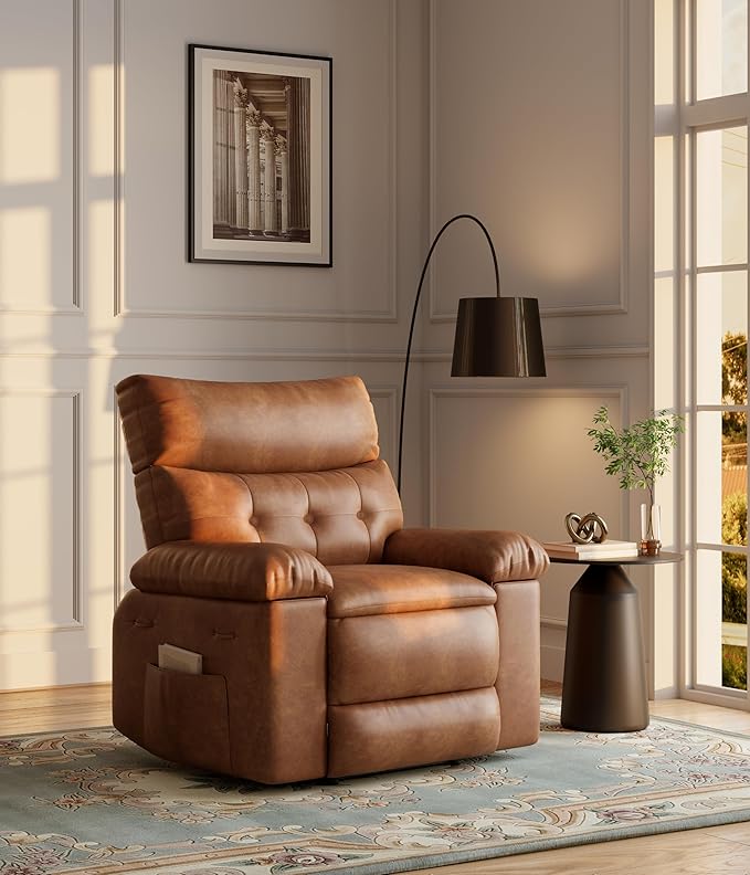 GarveeHome Recliner Chairs, Classic Manual Leather Recliner, Home Theater Seating with Lumbar & Arms Support for Living Room, Bedroom and Nursery - Coffee (Coffee, Standard)