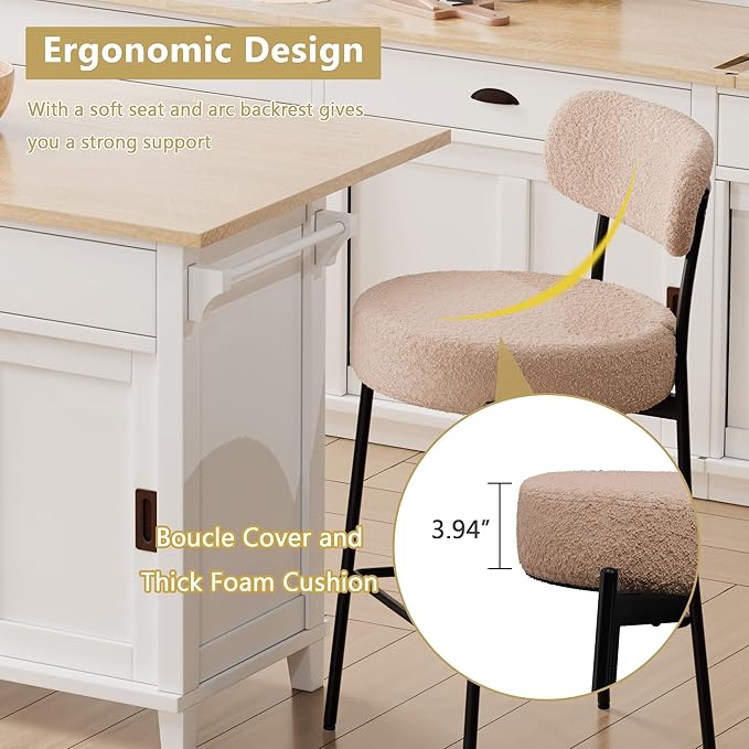 DYHOME Bar Stools Set of 3, Beige 27.56 Inches Counter Height Bar Stools with Back, Mid-Century Modern Bar Chairs for Kitchen Island, Dining Room