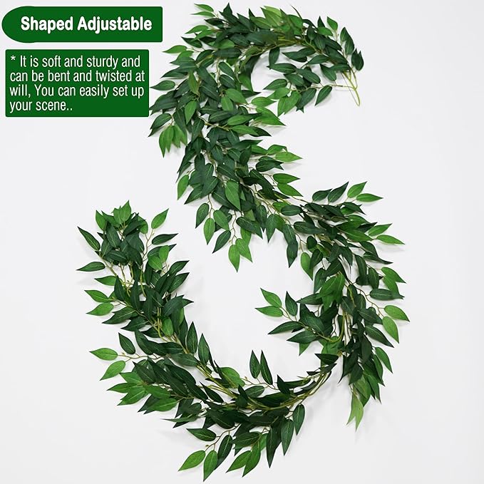 3 Strands Artificial Italian Ruscus Vines 78" Silk Italian Ruscus Greenery Garland with Green Leaves Faux Greenery Vines Stems for Table Centerpieces Wedding Arch Flowers Home Decor