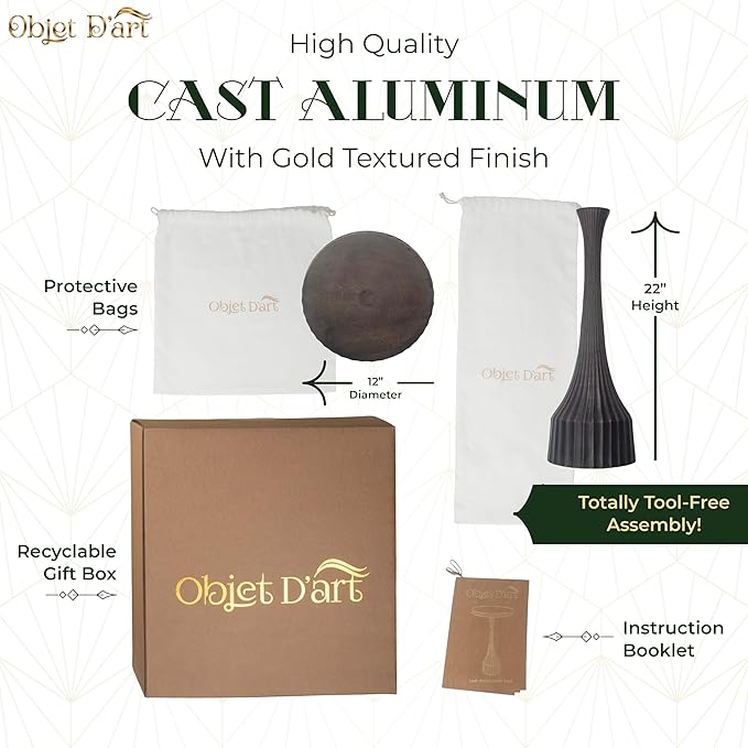 OBJET D'ART Small Round Gold End Table, Leah, 22" Height, Vintage Metal Accent, Side, Pedestal, Coctail and Drink Tables for Living Room and Small Spaces