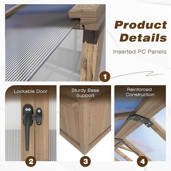 Mupater 6 x 8 FT Wooden Polycarbonate Greenhouse with Ventilated Window and Lockable Door, 6mm PC Panels for UV Protection, Walk-in Greenhouse Kit for Outdoor, Garden and Backyard, Brown