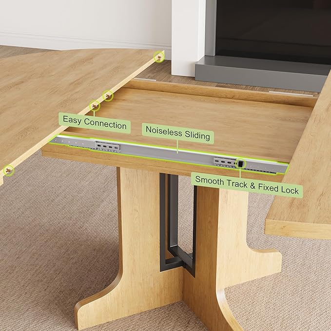 Feonase 59" Round Extendable Dining Room Table for 6, Modern Oval Kitchen Table with Heavy Duty Wood Base, for Kitchen Dining Living Room, Easy Assembly, Noise-Free, Oak