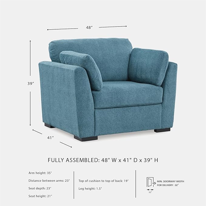 Signature Design by Ashley Keerwick Scandinavian Upholstered Oversized Chair with 2 Bolster Pillows, Blue