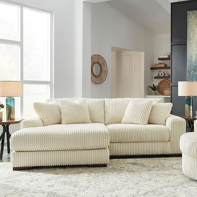 Signature Design by Ashley Lindyn Contemporary L-Shaped 2-Piece Sectional with Chaise for Living Room, White