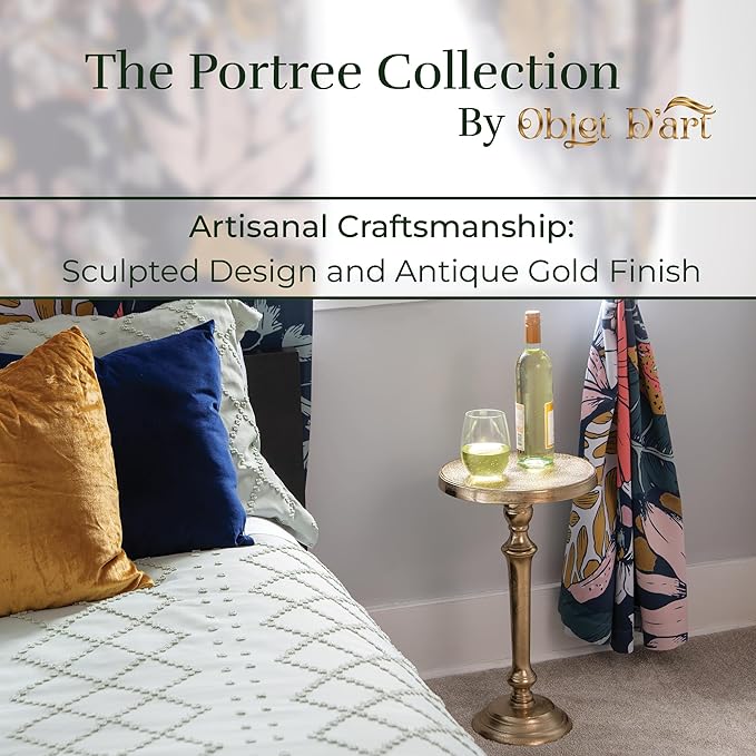 OBJET D'ART Small Round Gold End Tables, Portree, 21'' Height, Vintage Metal Accent, Side, Pedestal, Coctail and Drink Tables for Living Room and Small Spaces