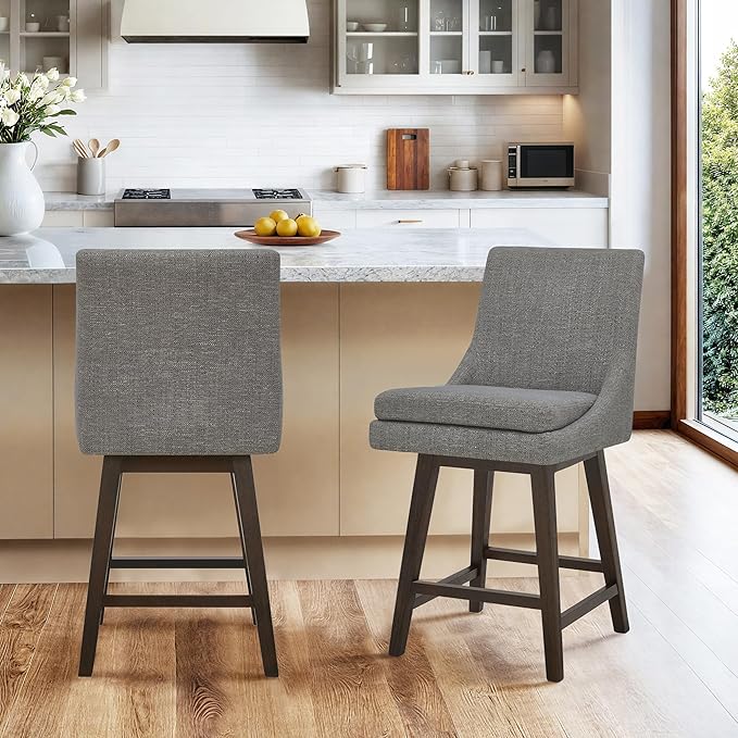 CHITA Counter Height Swivel Bar Stools with Back Set of 2, FSC Certified Upholstered Fabric Bar Stool, 26.8" H Seat Height, Fabric in Fog
