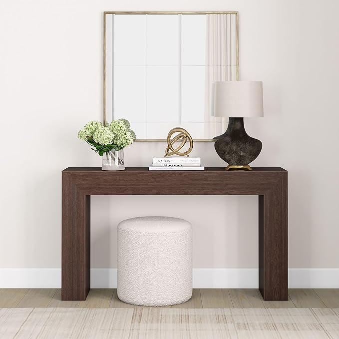 Plank+Beam Grand Console Table, 56 Inch Solid Wood Modern Sofa Table, Narrow Entryway Table for Hallway, Behind The Couch, Living Room, Foyer, Walnut Wirebrush