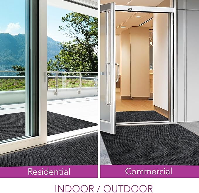 iCustomRug Spartan Weather Warrior Indoor/Outdoor Utility Berber Loop Carpet Runner with Non-Slip Thermoplastic Rubber Backing, 3ft X 68ft in Black