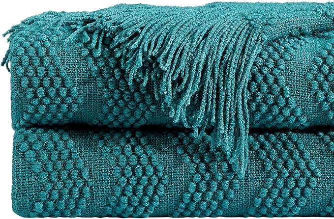 BOURINA Teal Throw Blanket 50x60 Inches Throw Textured Solid Soft Ripple Throws and Blankets for Sofa or Bed Knitted Decorative Blanket