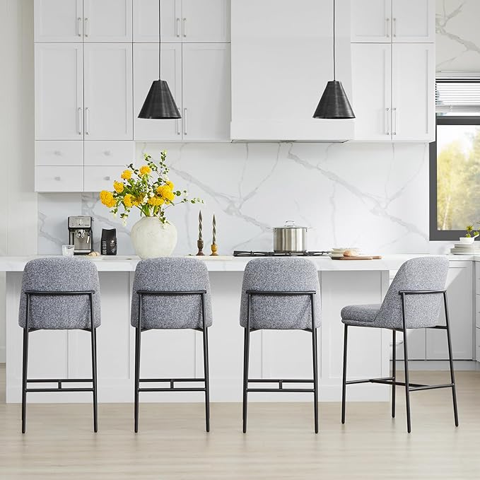 CHITA Counter Height Bar Stools Set of 2, FSC Certified Metal Barstools for Kitchen Island, 27" H Seat Height, Fabric, Grey (Multi-Colored)