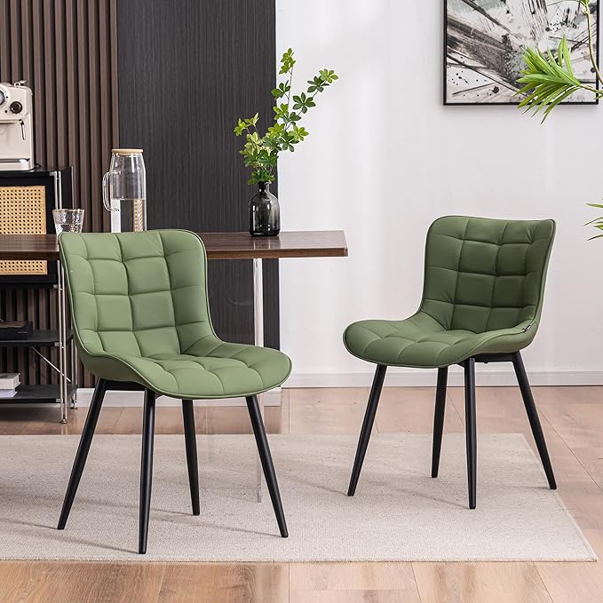 YOUTASTE Olive Green Dining Chairs Set of 2 PU Leather Upholstered Modern Armless Dining Room Chair with Back Metal Legs Kitchen Dinner Accent Guest Chairs for Vanity Reception Waiting Room