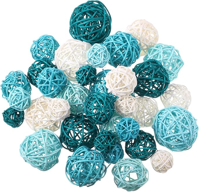 Patelai 36 Pcs Wicker Rattan Balls Decorative Balls for Vase Centerpiece Bowls Orbs Filler for Home Decor,4 Sizes(White, Light, Green, Dark)