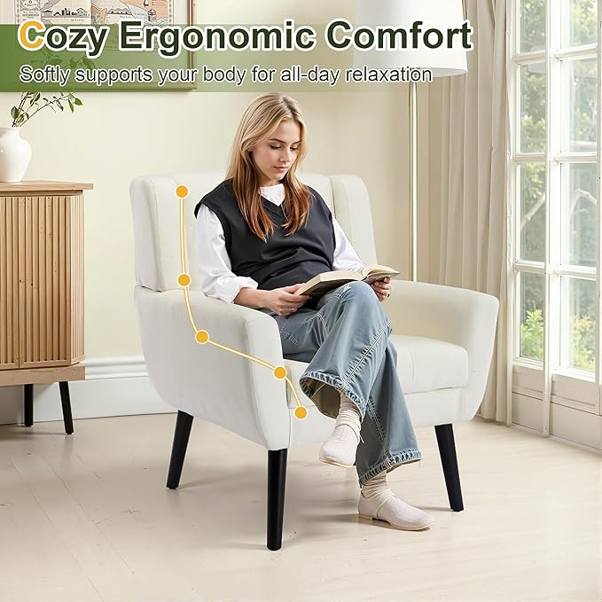 NicBex Modern Accent Chair for Living Room Upholstered Foam Filled Living Room Chairs with Metal Legs Linen Cozy Lounge Armchair for Living Room Bedroom,White