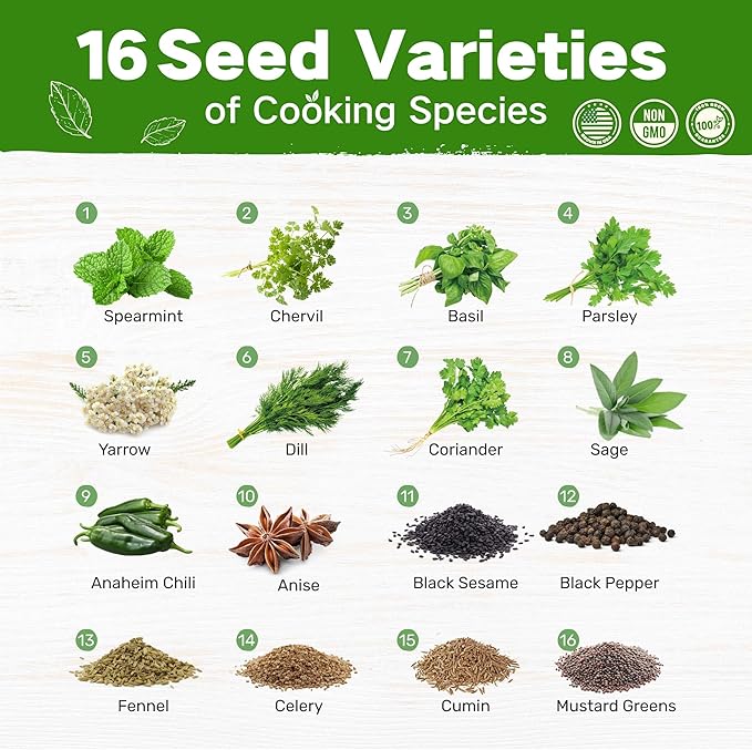 Lush&Dew Culinary Herbs Kitchen Garden Heirloom Seed Bank, Gardening Gifts, 16 Varieties Non-GMO Seeds for Planting Herb in Raised Garden Beds Windowsill, Survival Seed Kit, Cooking Spices Basil Dill