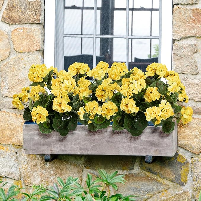 4PCS Home Decor Fake Plants Artificial Flowers Artificial Geraniums Outdoor Fake Flowers Artificial Flowers Fake Silk Bouquet, Fall Decor for Interior Porch Garden Decoration (Yellow) 14.4"