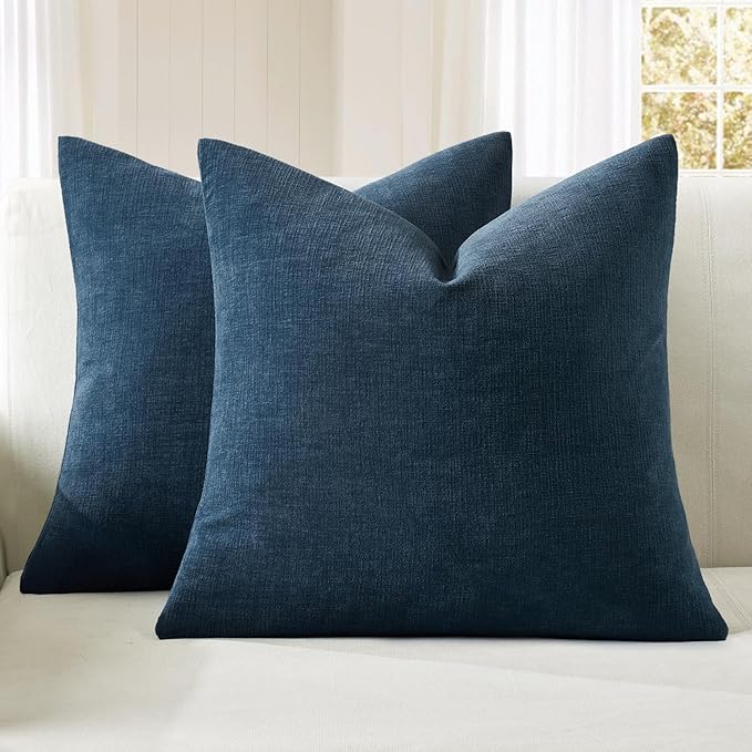 MIULEE Dark Blue Couch Pillow Covers 20x20 Inch, Set of 2 Soft Chenille Decorative Square Throw Pillow Covers Farmhouse for Sofa Living Room Bed