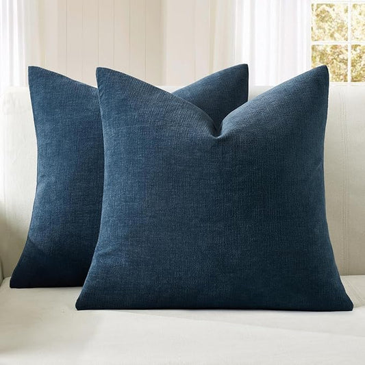 MIULEE Dark Blue Couch Pillow Covers 18x18 Inch, Set of 2 Soft Chenille Decorative Square Throw Pillow Covers Farmhouse for Sofa Living Room Bed