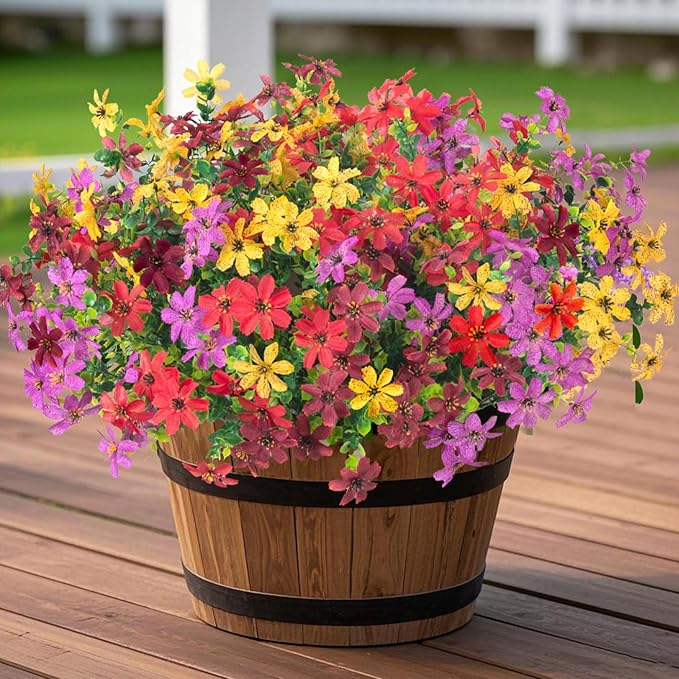 Fake Fall Artificial Flowers for Outdoor Decoration 12 Bundles Faux Silk Mums Daisy UV Resistant Autumn Flowers for Garden Patio Porch Window Box Outdoor Indoor Decor