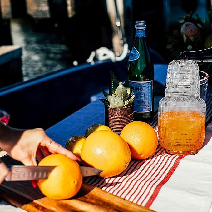 Bedside Water Carafe and Glass Set for Bedroom Nightstand, Bedside, Ticked Glass Mouthwash Decanter for Bathroom, Water Pitcher Set 18.5 oz (Knitted Pattern)