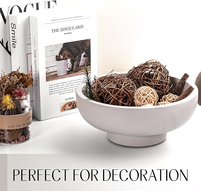 Large Decorative Bowl for Home Decor – Concrete Fruit Bowl for Kitchen Counter | Key Bowl for Entryway Table | Pedestal Bowl for Modern Decor | Coffee Table Centerpiece