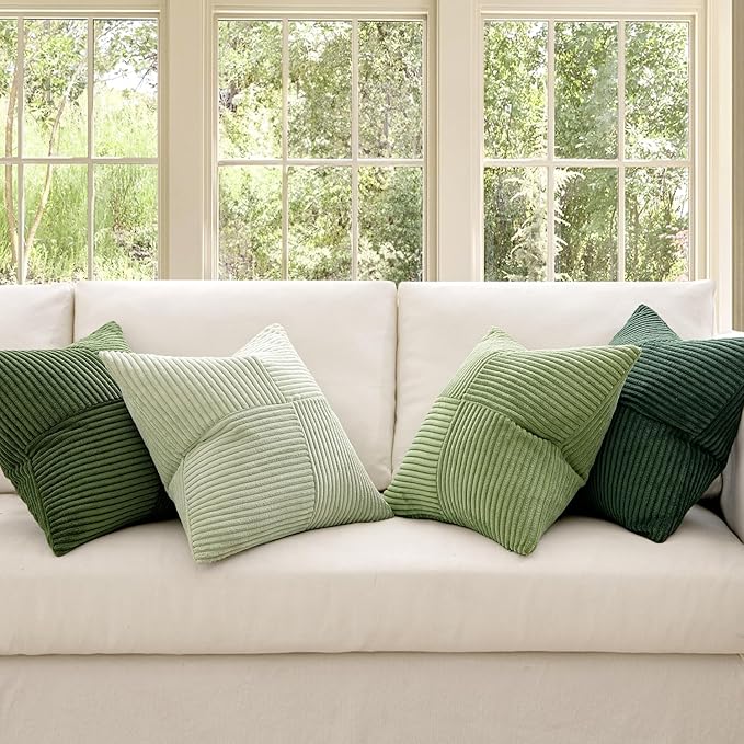 MIULEE Christmas Green Decorative Throw Pillow Covers 24x24 Inch Set of 4 Boho Farmhouse Cushion Covers Mordern Nordic Pillow Cases Soft Corduroy Gradient Home Decor for Couch Sofa Living Room Bed