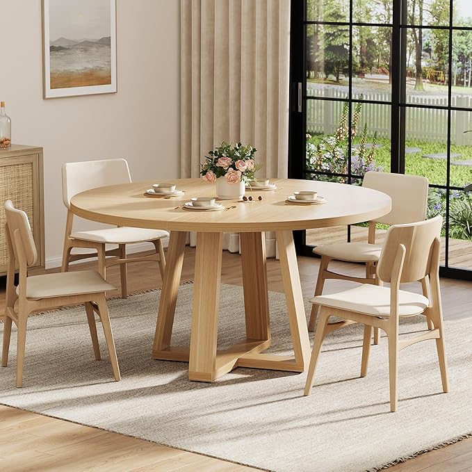 GAOMON Round Dining Table for 4-6, 47" Circle Dining Room Table with Sturdy Cross Base, Farmhouse Wood Dinner Table for Apartment Kitchen Living Room, Natural (Table Only)