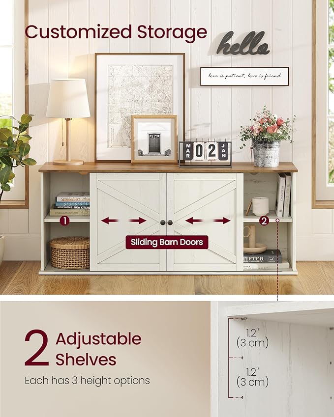 VASAGLE Fireplace TV Stand for TVs up to 65 Inches, 18-Inch ELectric Fireplace with Remote, Farmhouse Entertainment Center, Media Console Table for Living Room, Rustic White and Honey Brown ULTV540W01