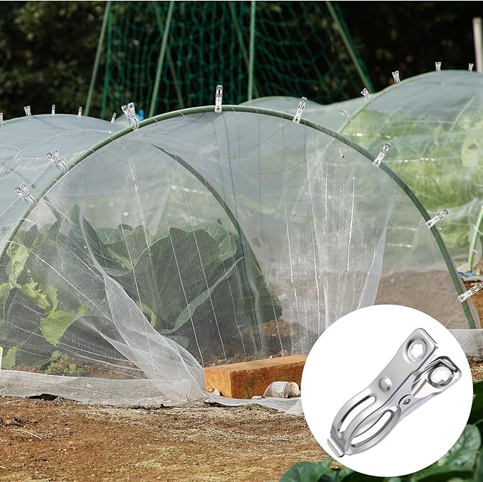 120 Pcs Stainless Steel Garden Shade cloth Clips Metal Heavy Duty Clamps Cloth Netting Tarp Row Cover Clips with Strong Grip for Shade Plant Cover and Various Hoops tarp clip Fix Plant 2"