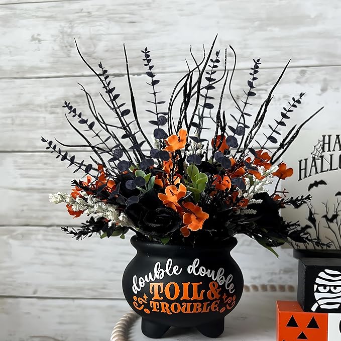 summer flower 26Pcs Black Artificial Eucalyptus Stems Faux Halloween Flowers Eucalyptuses Home Decor (26, Black)