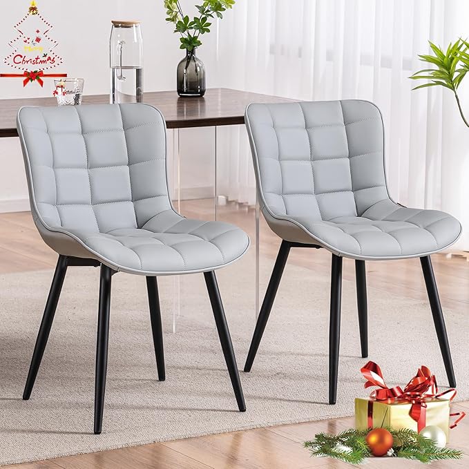 YOUTASTE Dining Chairs Set of 2 PU Leather Upholstered Modern Kitchen&Dining Room Chairs with Back Metal Legs Armless Accent Guest Dinner Chairs for Vanity Reception Waiting Room,Grey