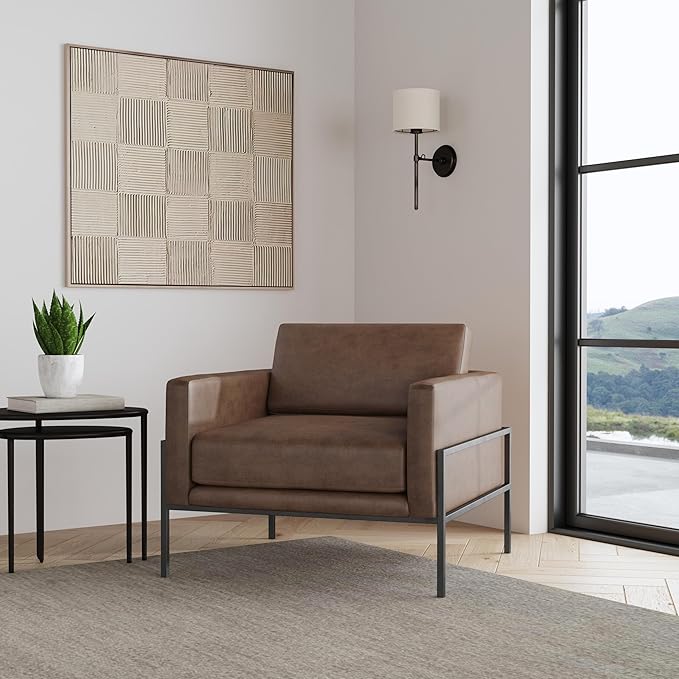 HomePop Modern Metal Frame Accent Chair Home Décor|Accent Chairs for Living Room & Bedroom - Brown Faux Leather