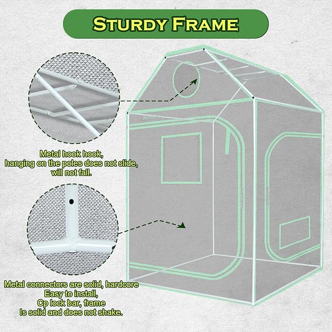 5x5 Growing Tent, 60"x60"x72" Roof Cube Grow Tent Plant Grow Tent, Indoor Growing Tent with Observation Windows, Lightproof Roof Cube Tent with Floor Tray, Mylar Hydroponic Tent