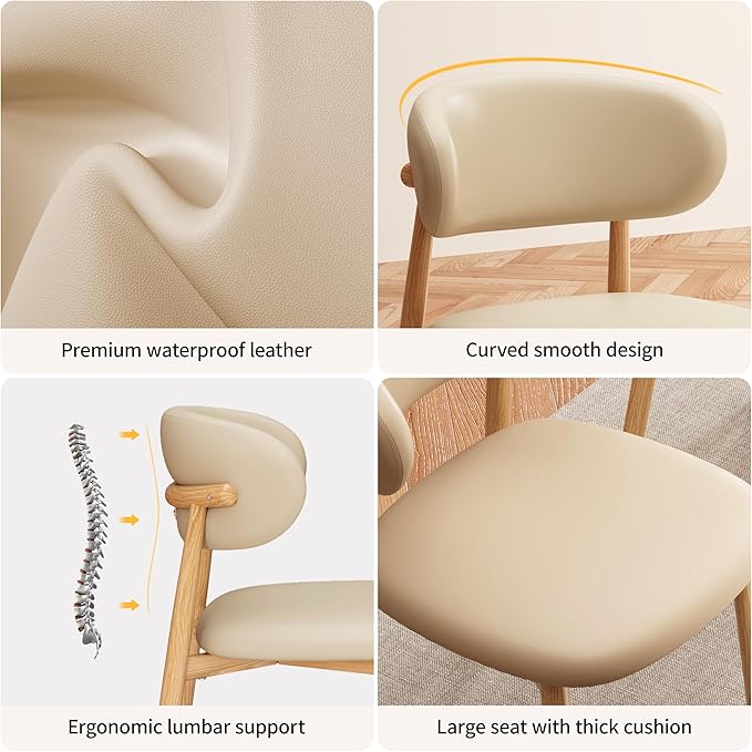 Kitchen Dining Chairs Set of 2 Modern Upholstered Leather Farmhouse Dining Room Chair with Metal Legs, Original/Khaki