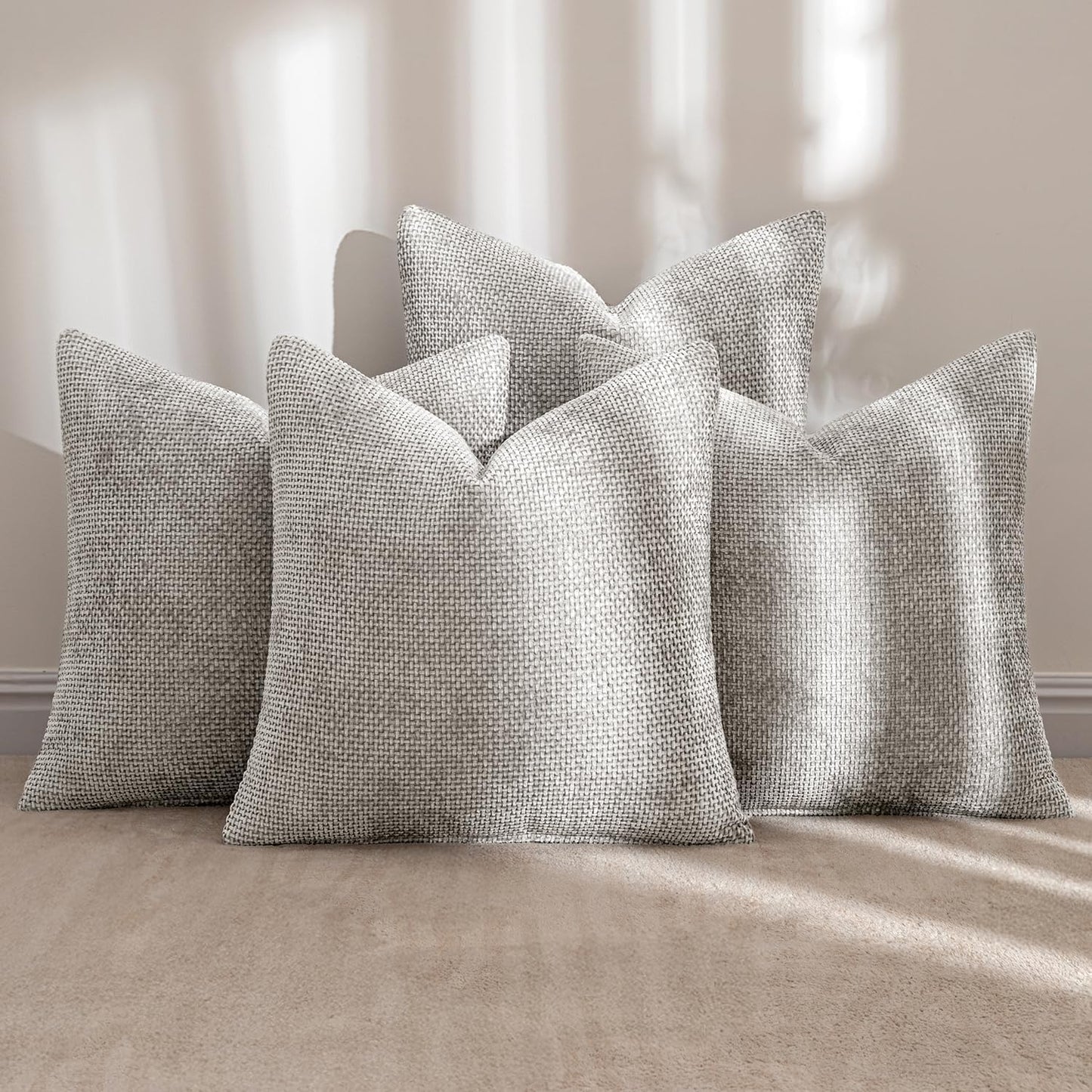 MIULEE Pack of 4 Couch Throw Pillow Covers 18x18 Inch Light Gray Soft Decorative Chenille Pillow Covers Farmhouse Accent Cushion Covers for Boho Home Decor Sofa Bedroom Living Room