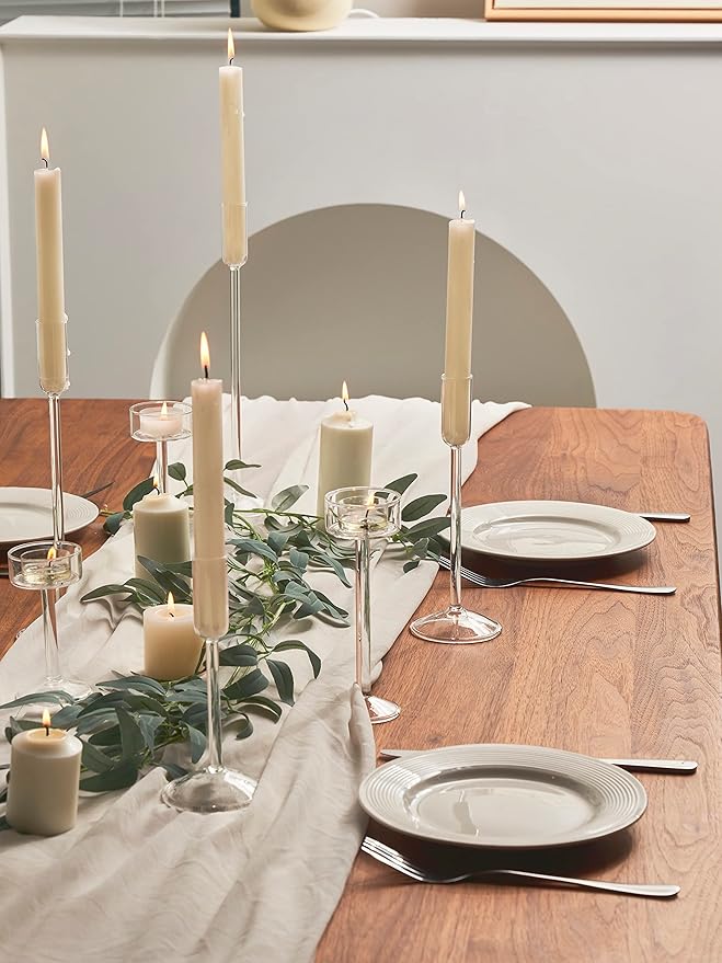 Candle Holder, Glass Taper Candle Tall Candlestick Holder, 3 Different Heights, for Table Centerpiece, Wedding, Party, Clear, 12pcs