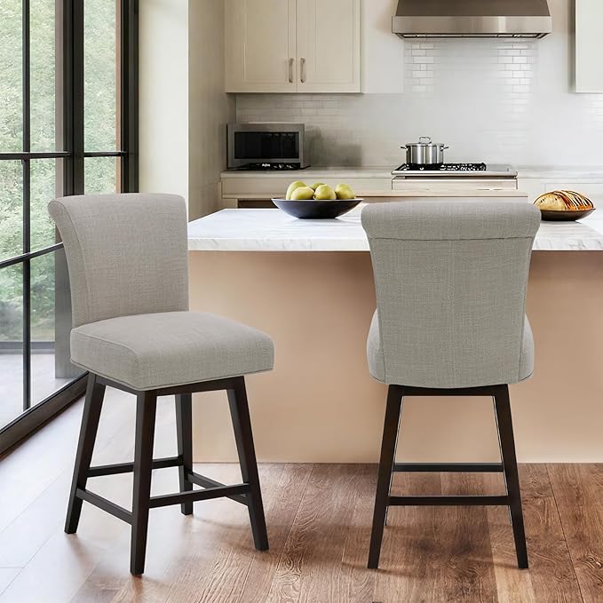 CHITA 26 Inch Counter Height Swivel Bar Stools, FSC Certified Modern Fabric Swivel Barstool Chair with Back, Flax Beige