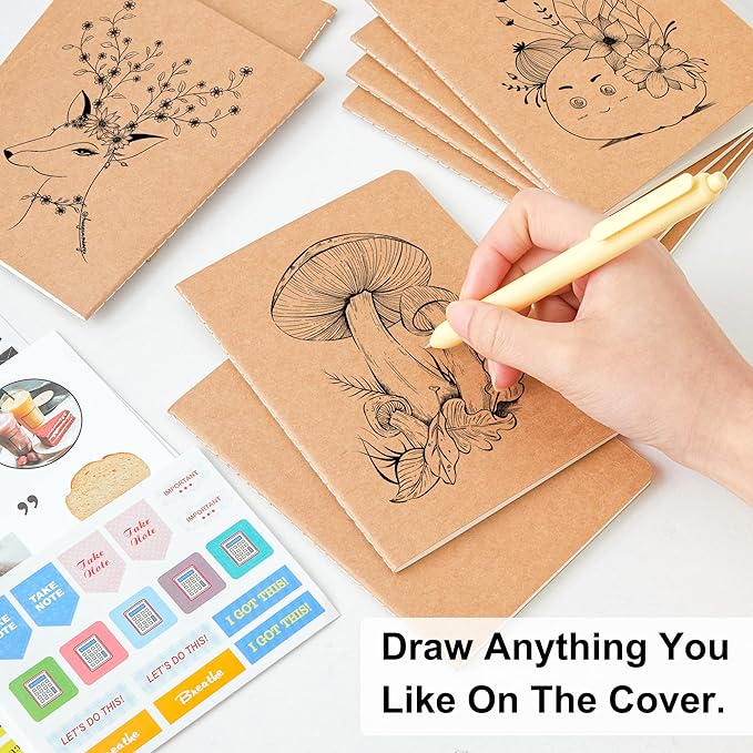feela 170 Pack Blank Kraft Notebooks, Unlined Sketchbook Mini Cute Note Pad for Drawing Writing, Journal Bulk For Kids Students Office School Supplies, A6, 48 Pages, 4.25” X 5.5”, Brown