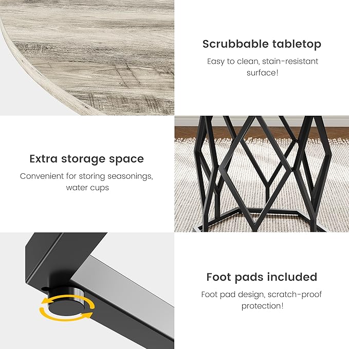 IDEALHOUSE 47 Inch Round Dining Table, Farmhouse Diner Table for 4-6 People, Kitchen & Dining Room Tables, Wood Circle Table for Kitchen, Dining Room, Living Room, Gray