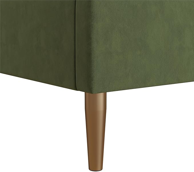 Mr. Kate Daphne Upholstered Bed with Vertical Channel Tufted Headboard, Full, Olive Green Velvet