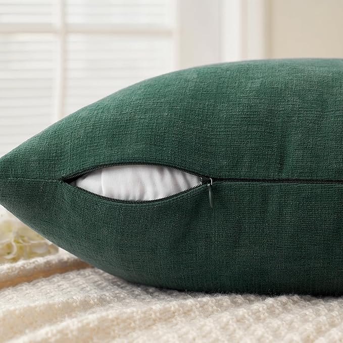 MIULEE Dark Green Couch Pillow Covers 22x22 Inch, Set of 2 Soft Chenille Decorative Euro Throw Pillow Covers Christmas Farmhouse for Sofa Living Room Bed