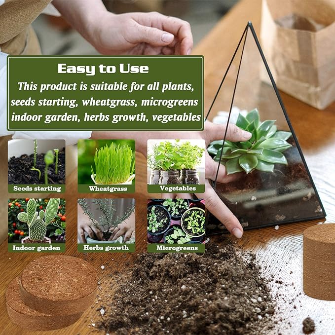 ZeeDix 50pcs(50mm) Coco Coir Pellets Potting Soil Indoor Plants, Compressed Coconut Coir Soil Pellets Seed Starting Pellets Discs for Planting Flowers Bonsai Herbs Plants and Vegetables