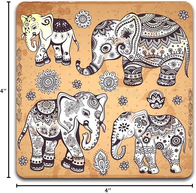 Personality Elephant Square Coaster Set - Made of Recycled Rubber - Set of 4