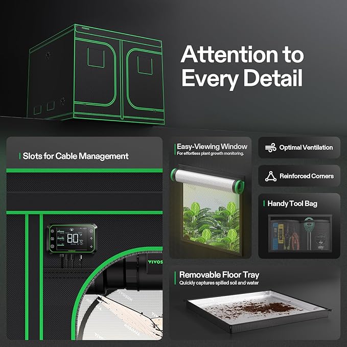 VIVOSUN S888 8x8 Grow Tent, 96"x96"x80" High Reflective Mylar with Observation Window and Floor Tray for Hydroponics Indoor Plant for VS4000/VSF4300