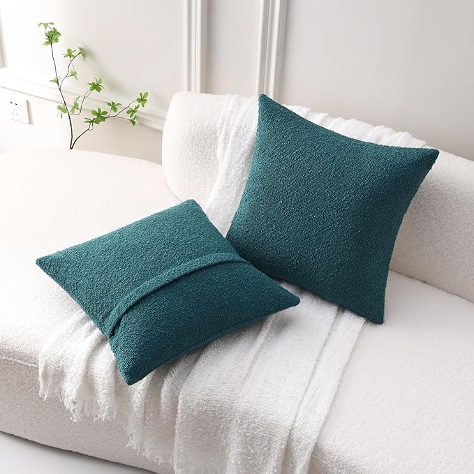FUTEI Pack of 2 Teal Green Decorative Throw Pillow Covers 20x20 Inch Soft Cozy Solid Boucle Textured Cushion Case,Modern Home Decor for Couch Bed Living Room